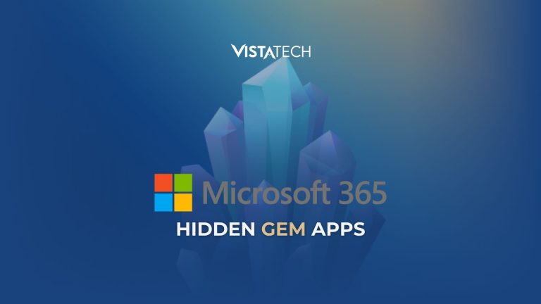 Ilustrasi digital bergaya modern dengan teks "Microsoft 365 Hidden Gem Apps". Gambar menampilkan ikon atau simbol teknologi dan kolaborasi tim, mewakili aplikasi-aplikasi tersembunyi di Microsoft 365 yang meningkatkan produktivitas.